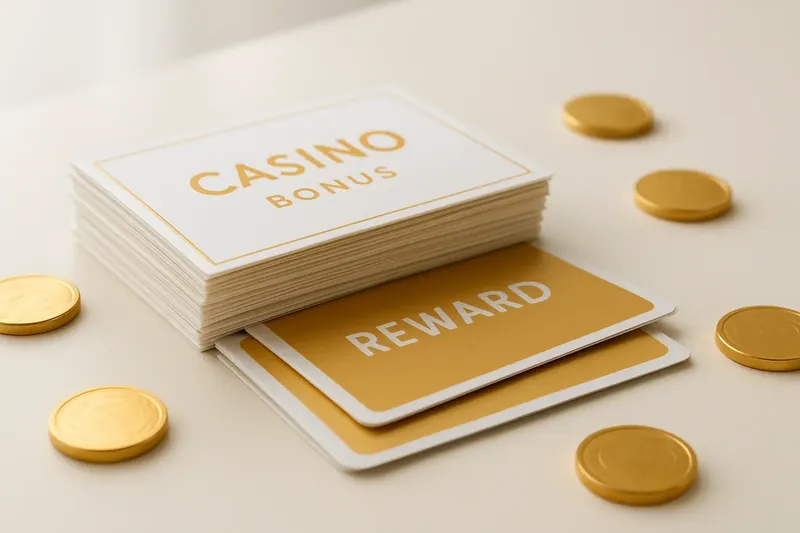 Stack of casino bonus vouchers and reward cards with gold coins