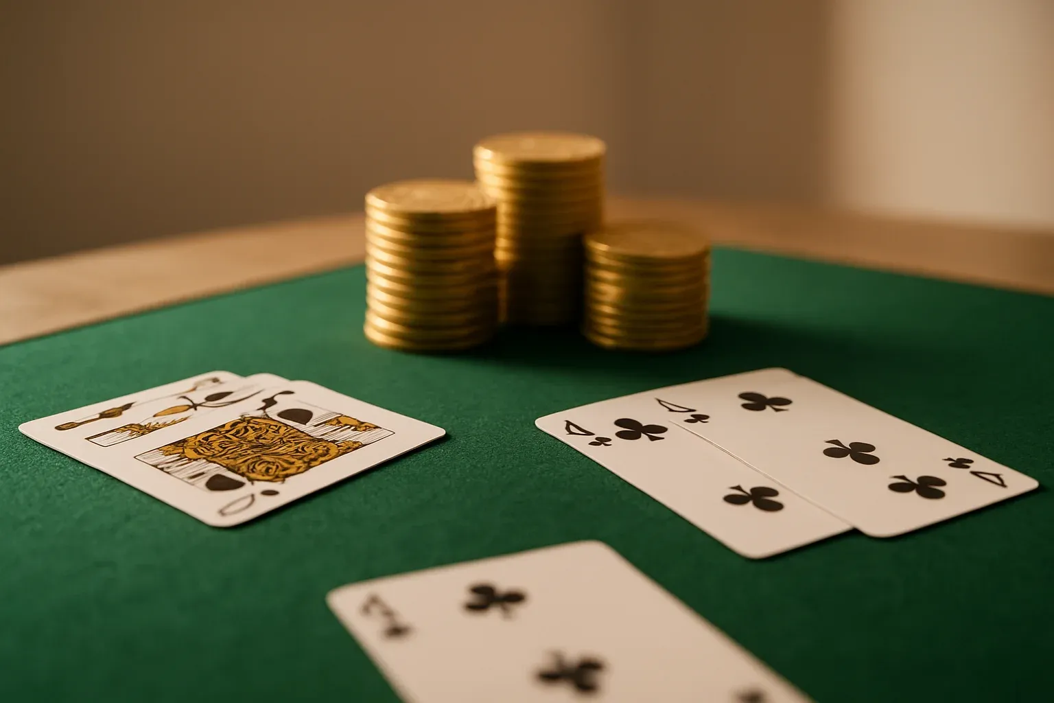 Casino Table Close-Up Editorial casino table close-up with green felt and gold chips