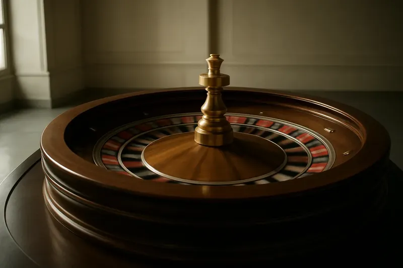 Close-up of live roulette wheel spinning in elegant casino lighting